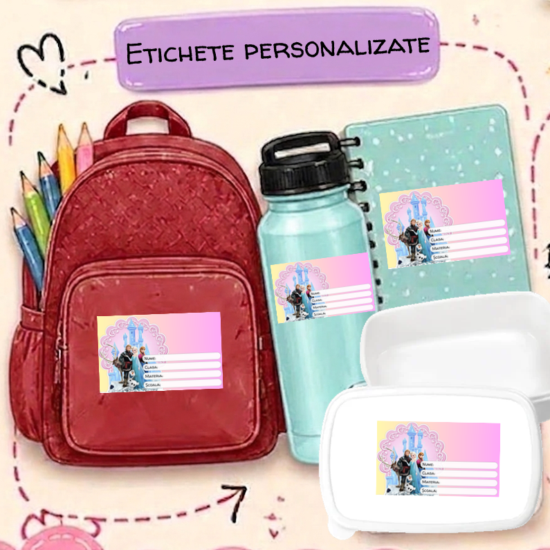 Etichete Școlare cu Nume Frozen– Stickere Autoadezive pentru Copii ❤️ E-Cadou.com - e-CADOU