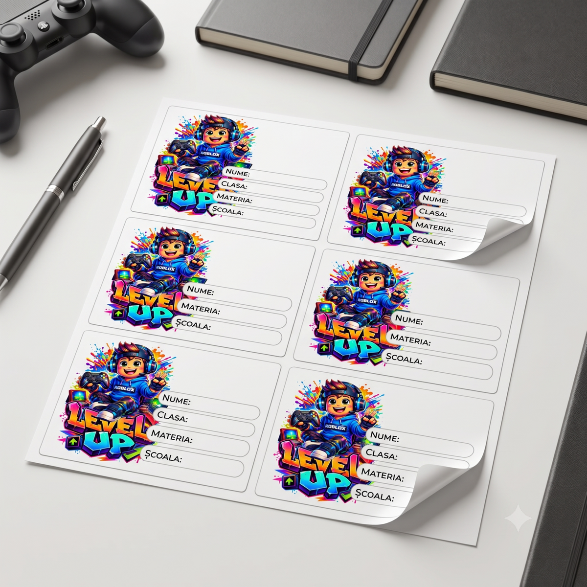 Etichete Școlare cu Nume Gaming– Stickere Autoadezive pentru Copii ❤️ E-Cadou.com - e-CADOU