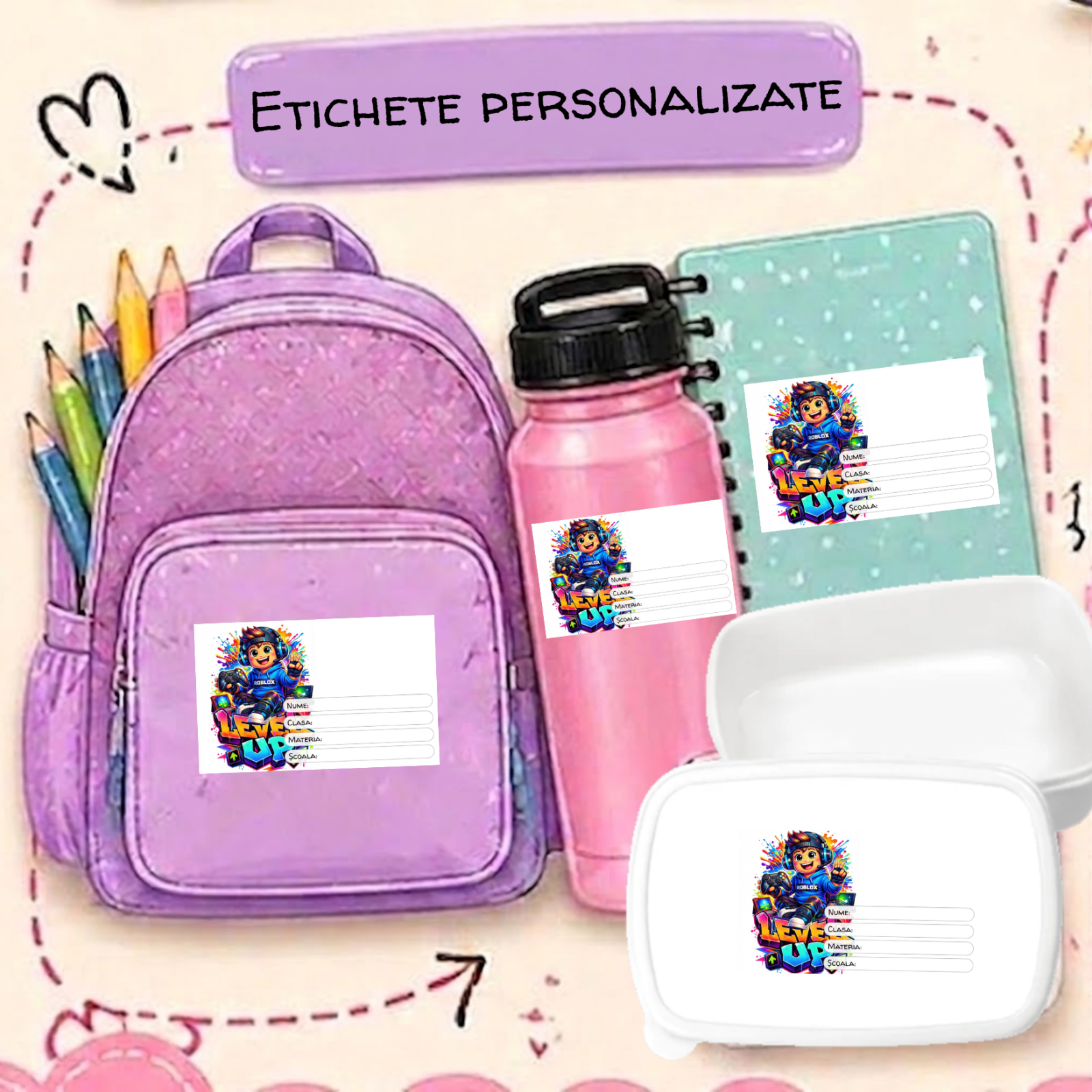 Etichete Școlare cu Nume Gaming– Stickere Autoadezive pentru Copii ❤️ E-Cadou.com - e-CADOU