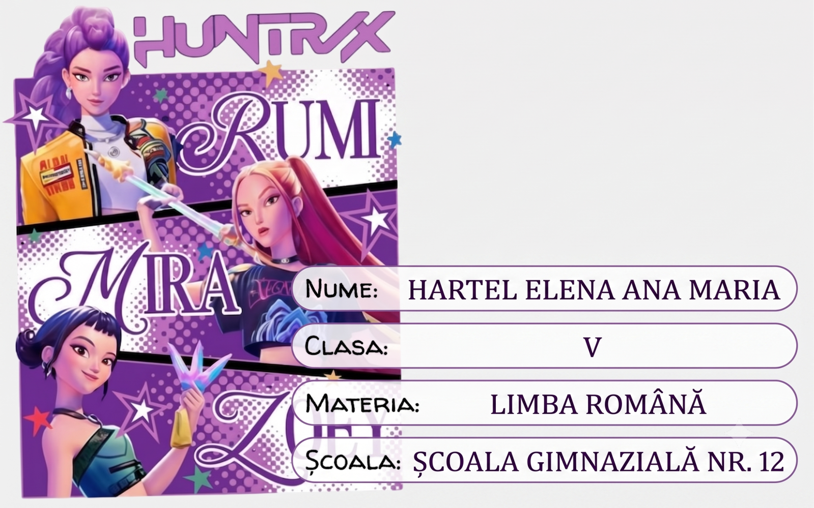 Etichete Școlare cu Nume Tematica Huntrix– Stickere Autoadezive pentru Copii ❤️ E-Cadou.com - e-CADOU