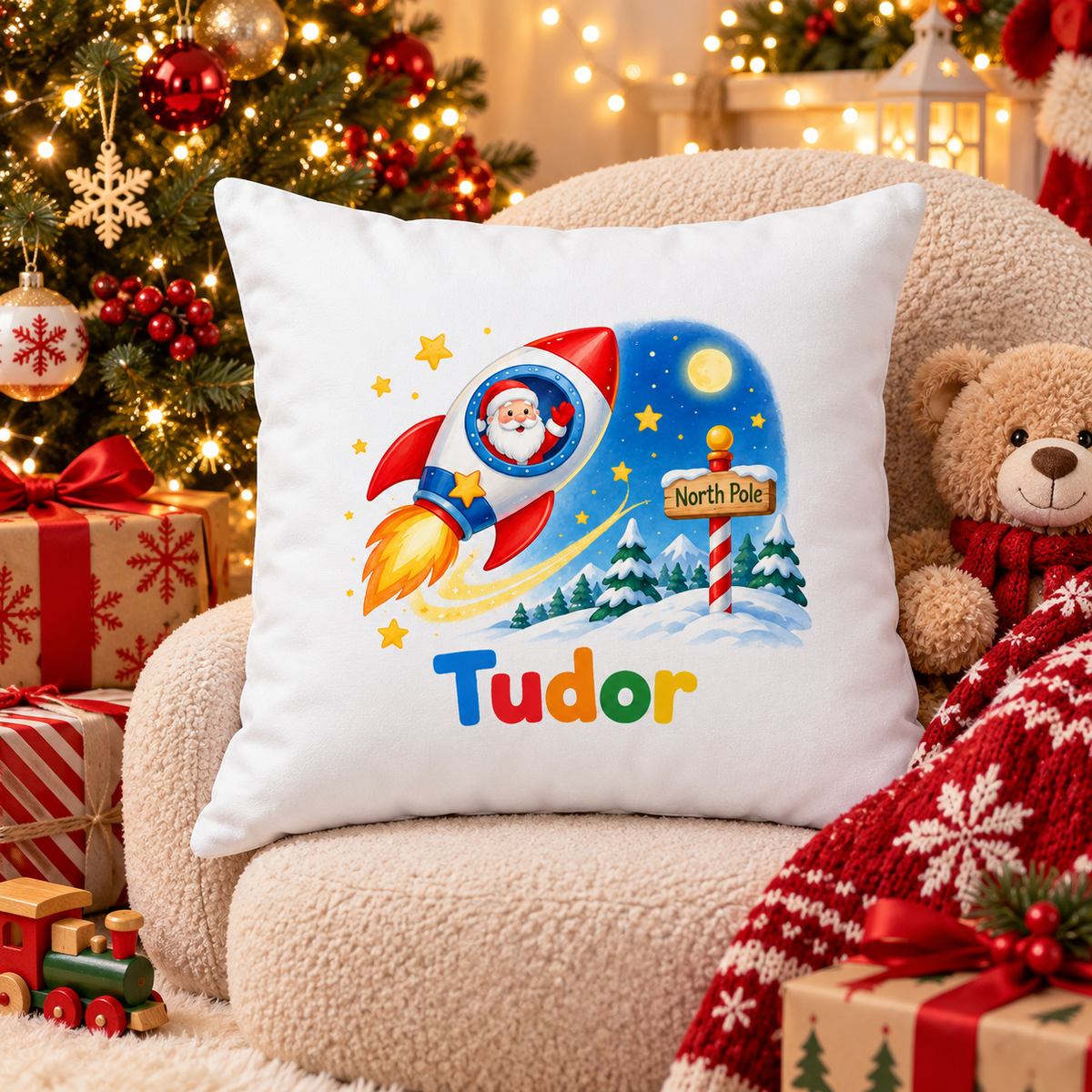 Perna decorativa de Craciun pentru copii cu numele Tudor - decor festiv