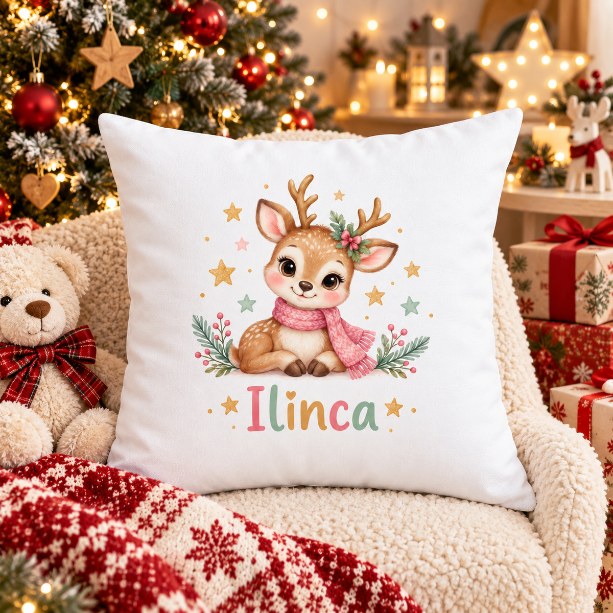 Perna decorativa de Craciun pentru copii cu numele Ilinca - decor festiv