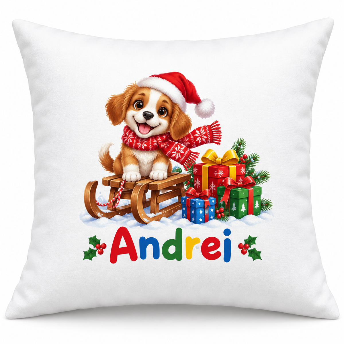 Perna decorativa de Craciun pentru copii cu numele Andrei - imagine principala pe fundal alb