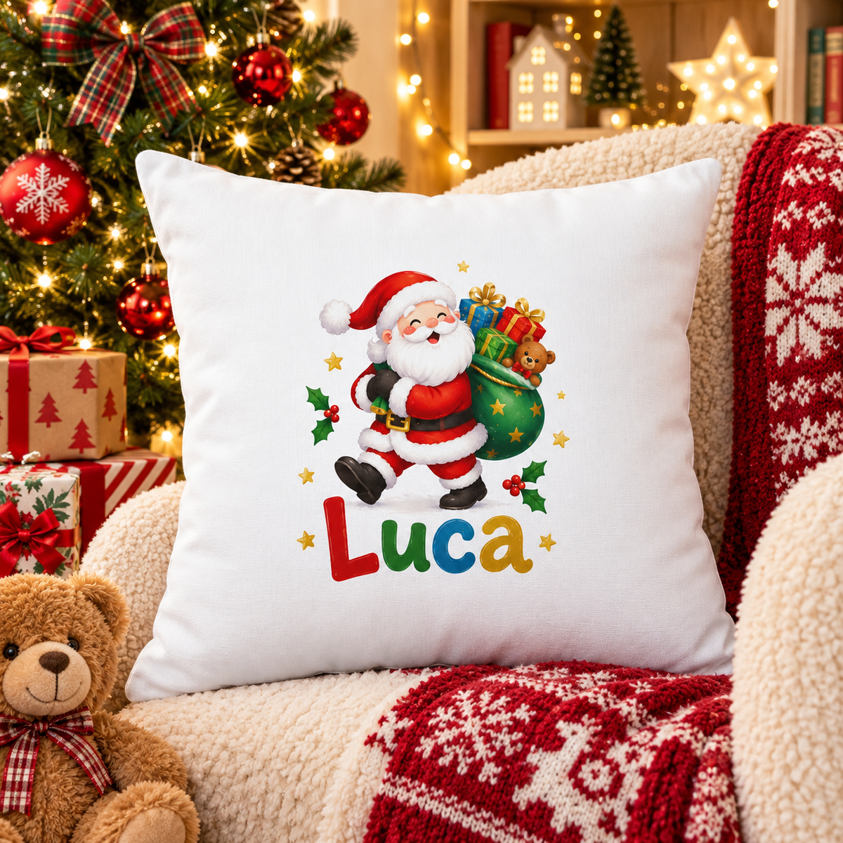 Perna decorativa de Craciun pentru copii cu numele Luca - decor festiv