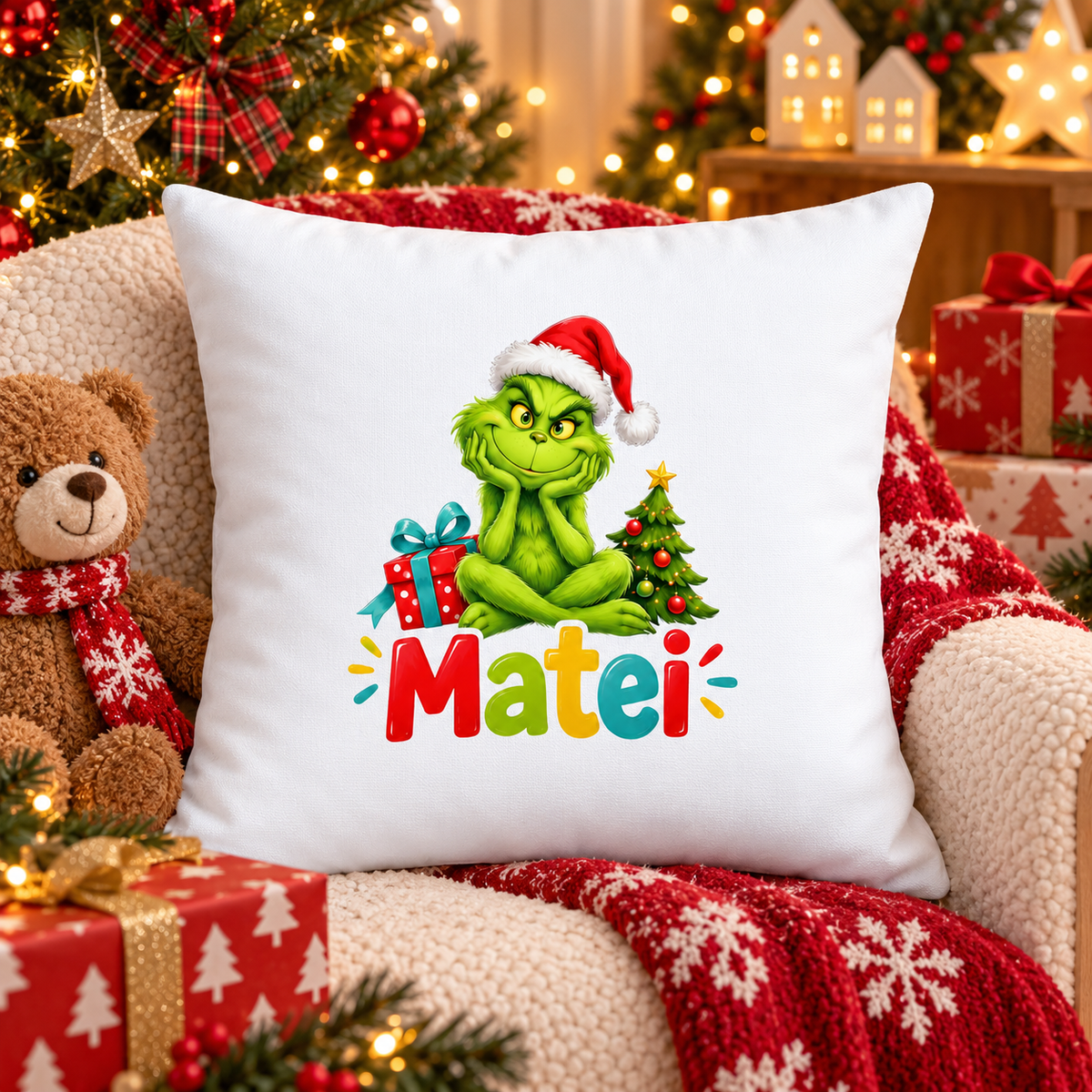 Perna decorativa de Craciun pentru copii cu numele Matei - decor festiv