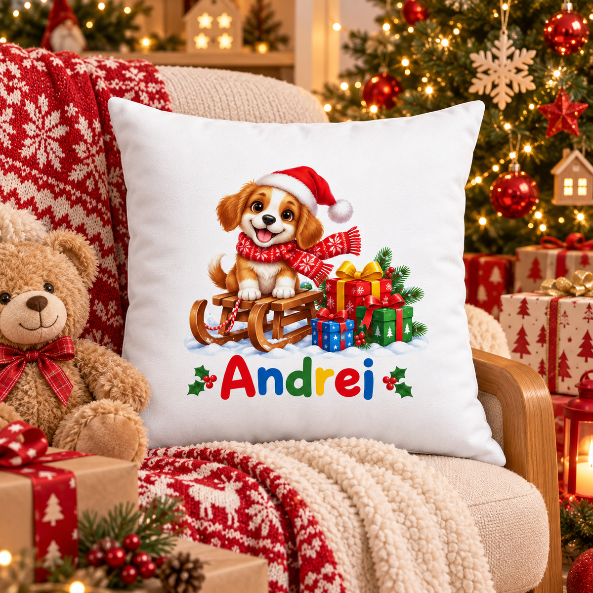 Perna decorativa de Craciun pentru copii cu numele Andrei - decor festiv