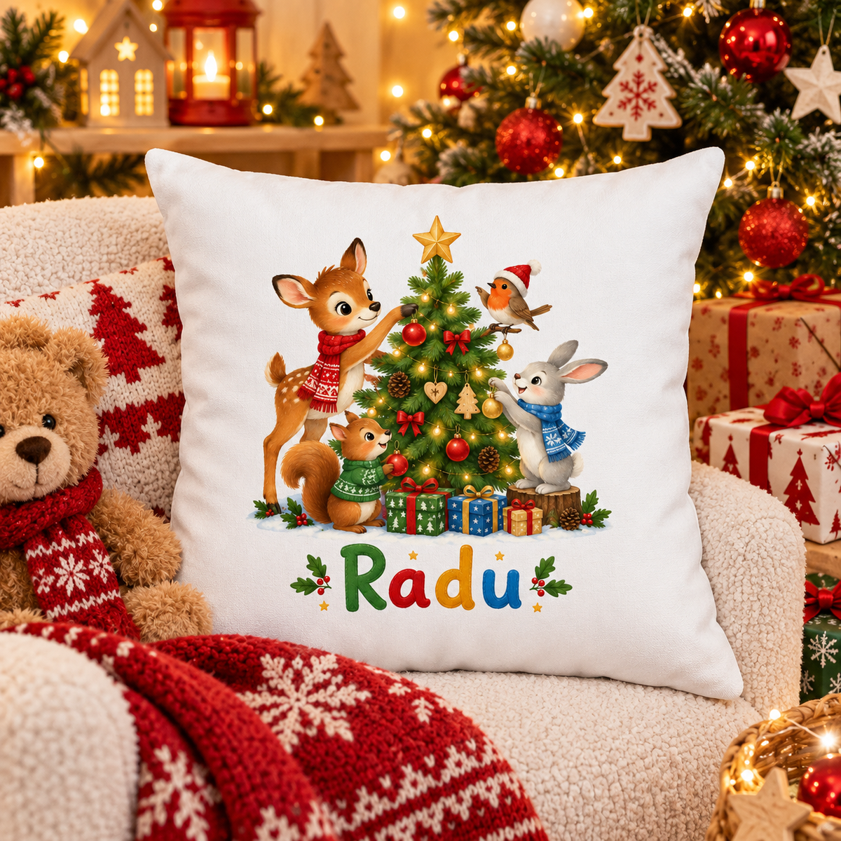 Perna decorativa de Craciun pentru copii cu numele Radu - decor festiv