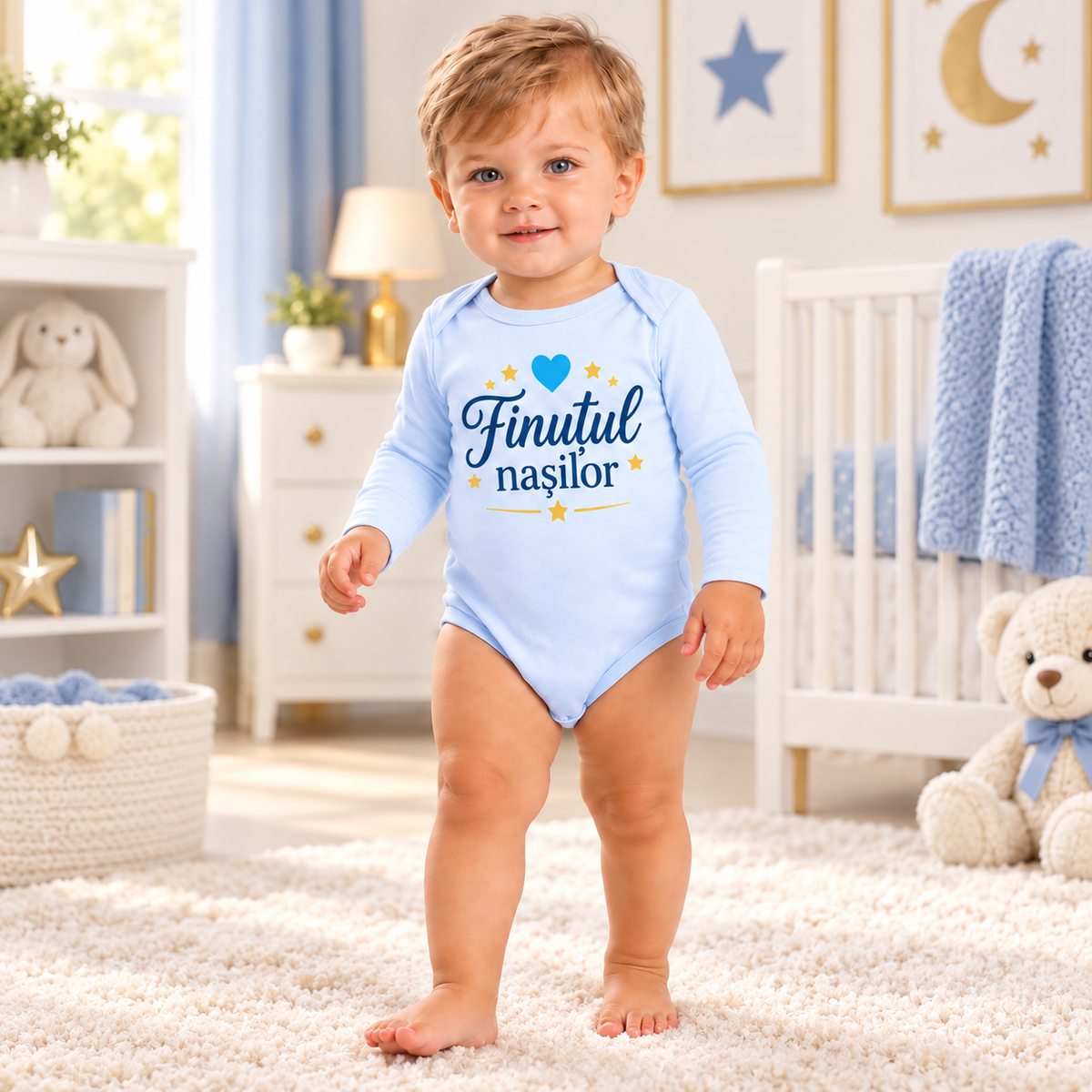 Body sau tricou personalizat pentru bebeluși Finuțul nașilor – imagine ambient