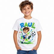 Tricou alb pentru băieți cu fotbalist și numele Raul – imagine 1
