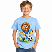 Tricou bleu pentru băieți cu leu fotbalist – imagine 1