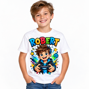 Tricou alb pentru băieți Gamer cu numele Robert – imagine 1