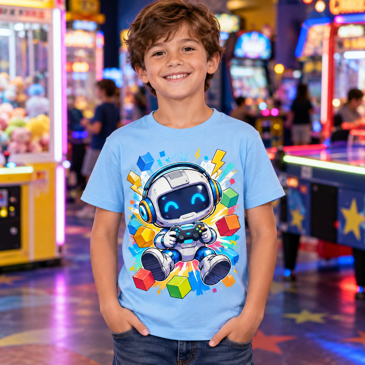 Tricou bleu pentru băieți cu robot Gamer – imagine 3