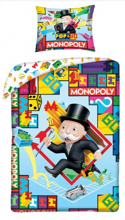 Lenjerie de pat si cana pentru copii Monopoly  140×200 cm, 70×90 cm,100% bumbac, HAX048736