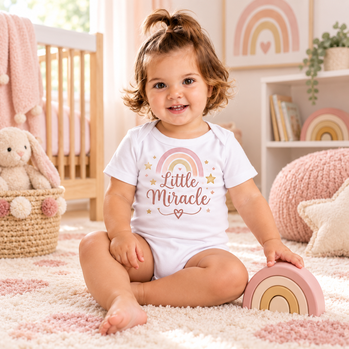 Body sau tricou personalizat pentru bebeluși Little Miracle – imagine ambient