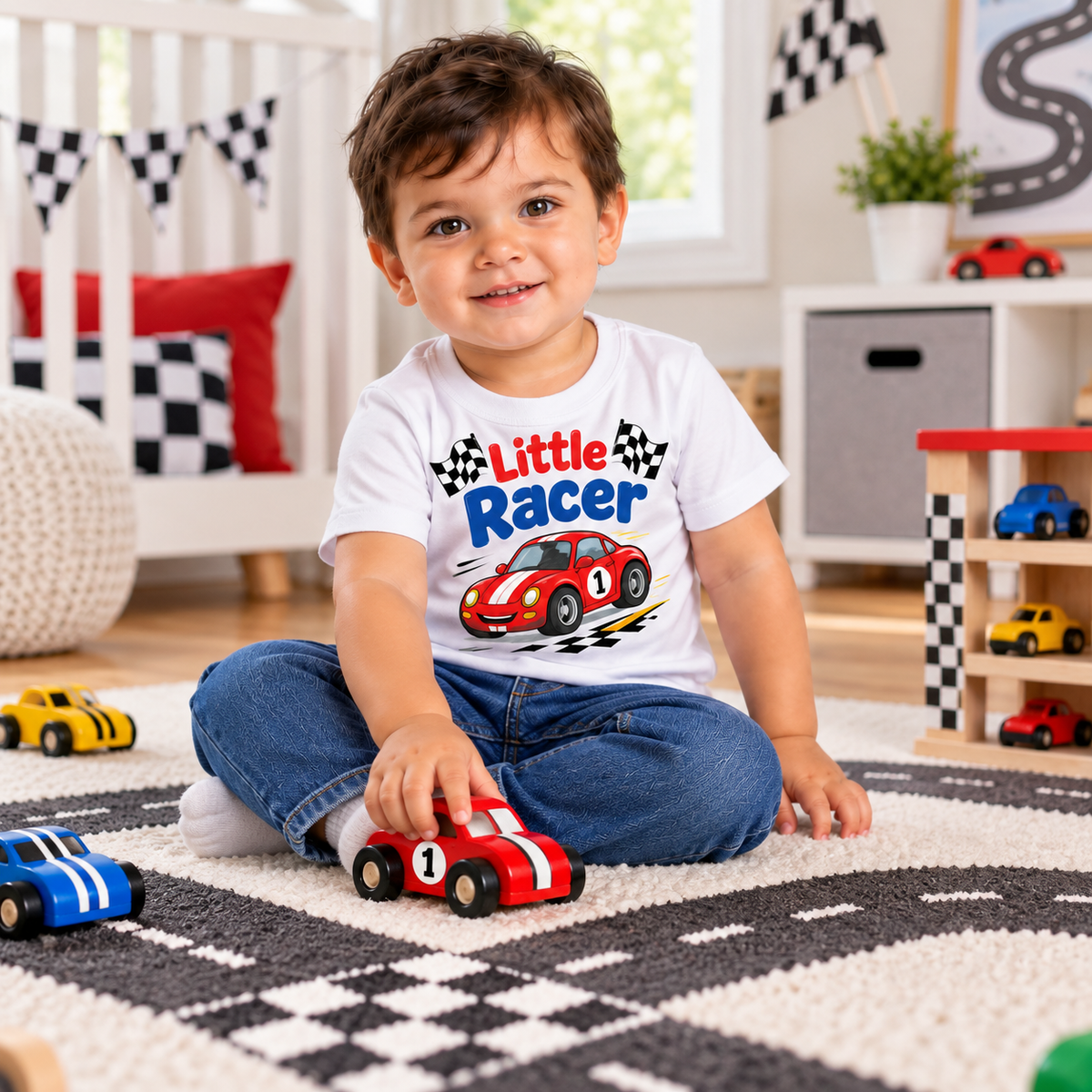 Body sau tricou personalizat pentru bebeluși Little Racer – imagine ambient