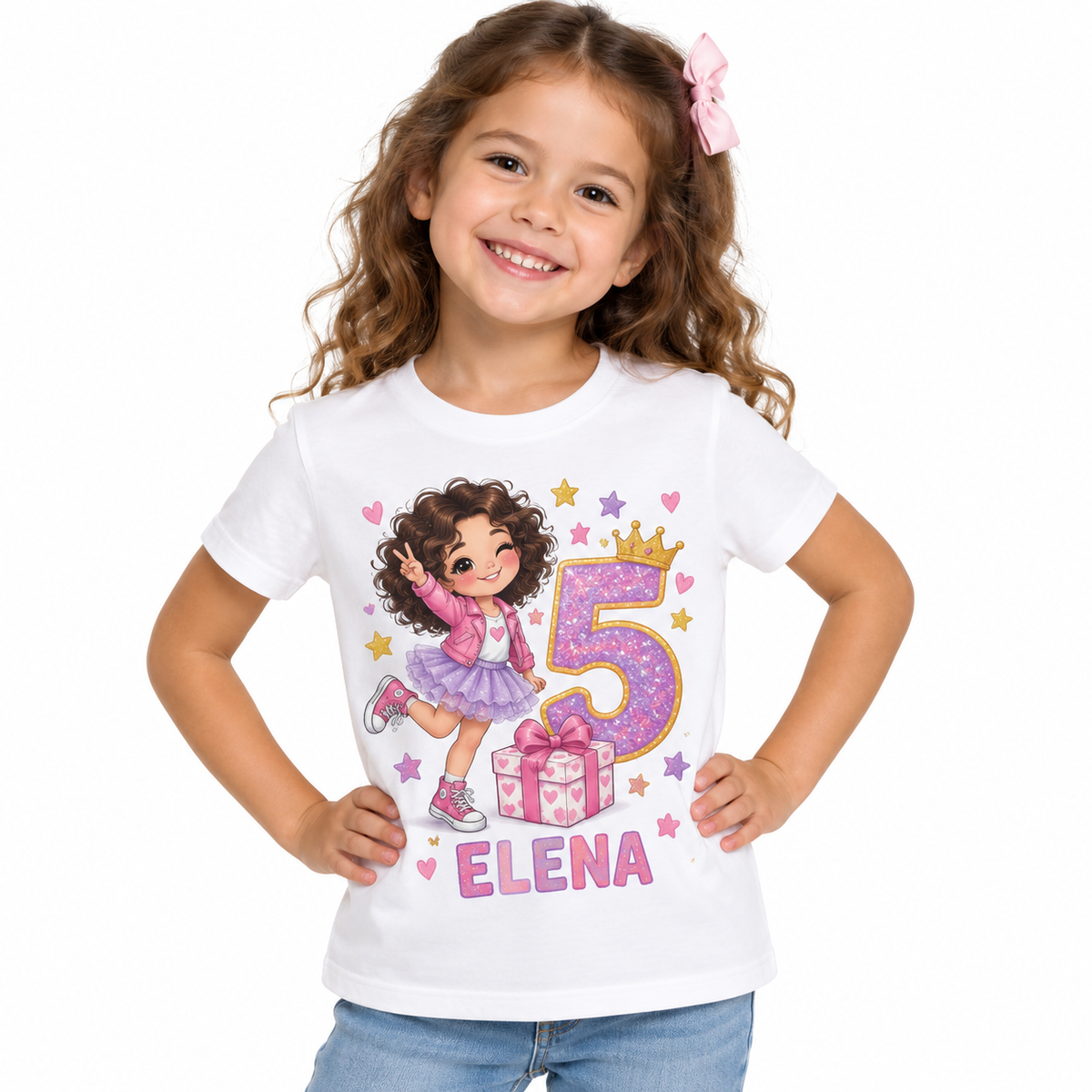Tricou aniversar Elena – Fetița Veselă, cifra 5 – imagine 1