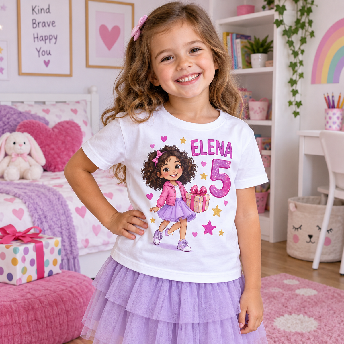 Tricou aniversar Elena – Fetița Veselă, cifra 5 – imagine 2