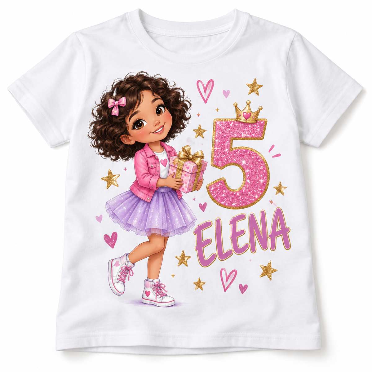 Tricou aniversar Elena – Fetița Veselă, cifra 5 – imagine 3