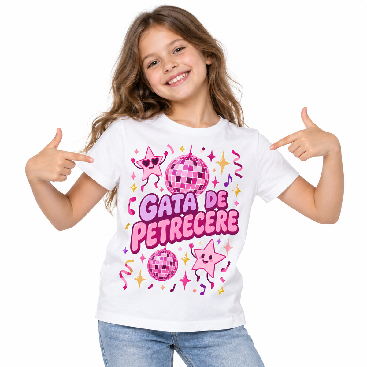 Tricou aniversar Gata de Petrecere – model disco roz – imagine 1