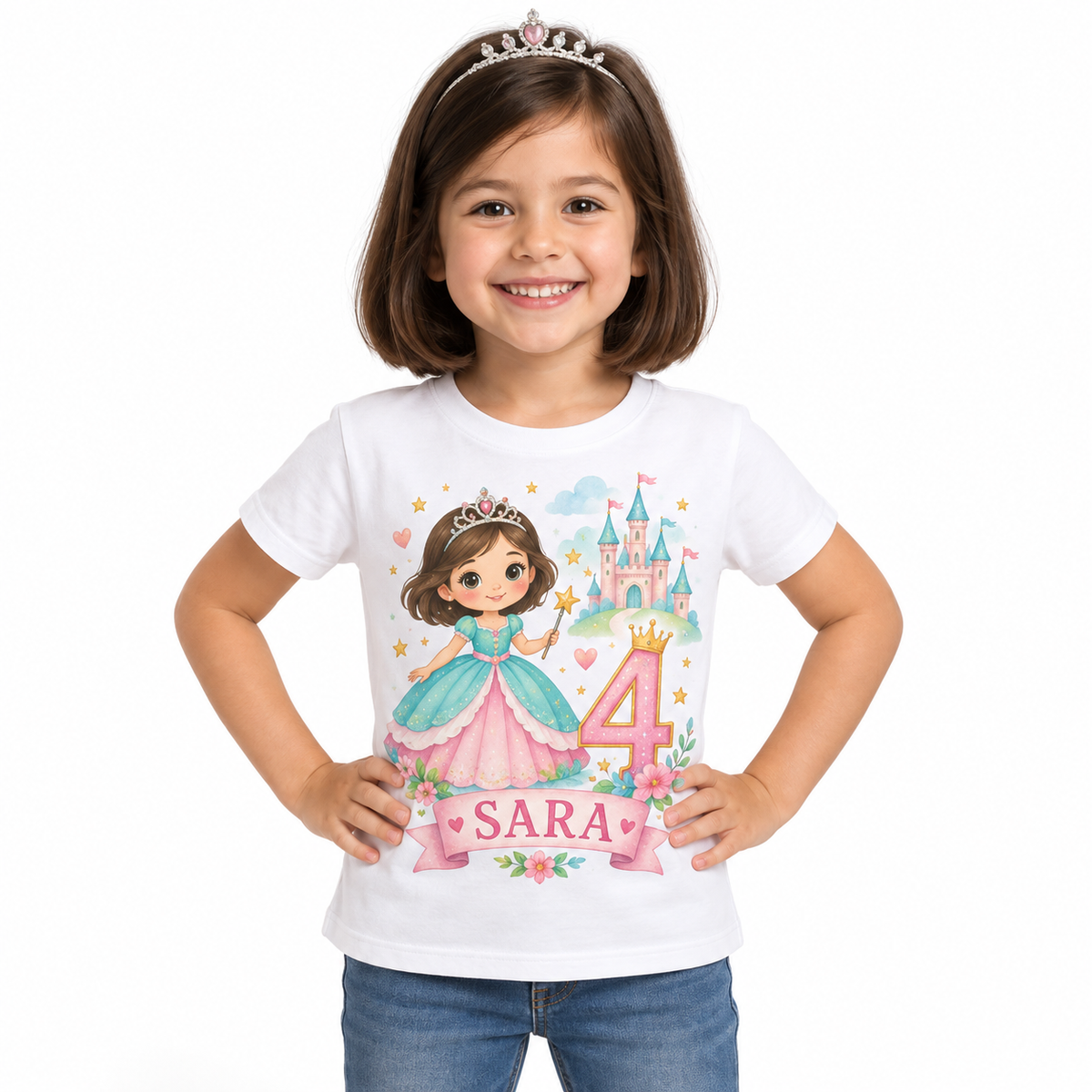 Tricou aniversar Sara – Castelul Fermecat, cifra 4 – imagine 1