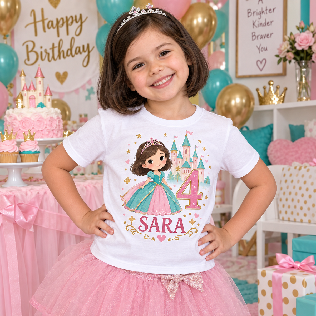 Tricou aniversar Sara – Castelul Fermecat, cifra 4 – imagine 2