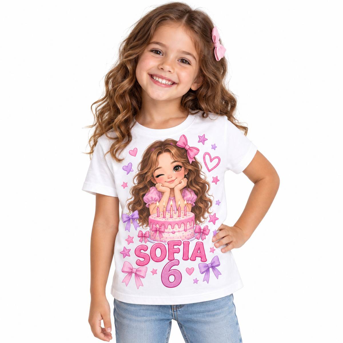 Tricou aniversar Sofia – Fetița cu Tort Roz, personalizat – imagine 1