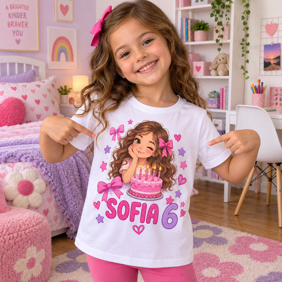 Tricou aniversar Sofia – Fetița cu Tort Roz, personalizat – imagine 2