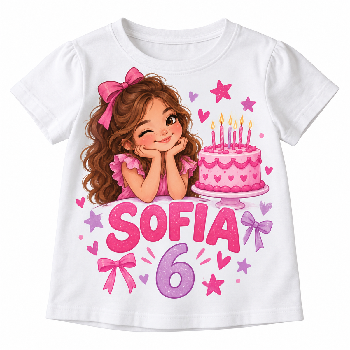 Tricou aniversar Sofia – Fetița cu Tort Roz, personalizat – imagine 3