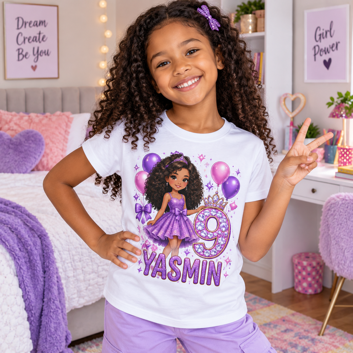 Tricou aniversar Yasmin – Prințesa Violet, cifra 9 – imagine 2