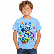 Tricou bleu pentru băieți cu robot pixelat – imagine 1