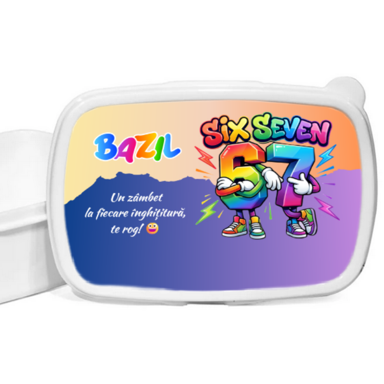 Caserolă Sandwich Personalizată „Six Seven” cu Nume – Cutie Mâncare Copii