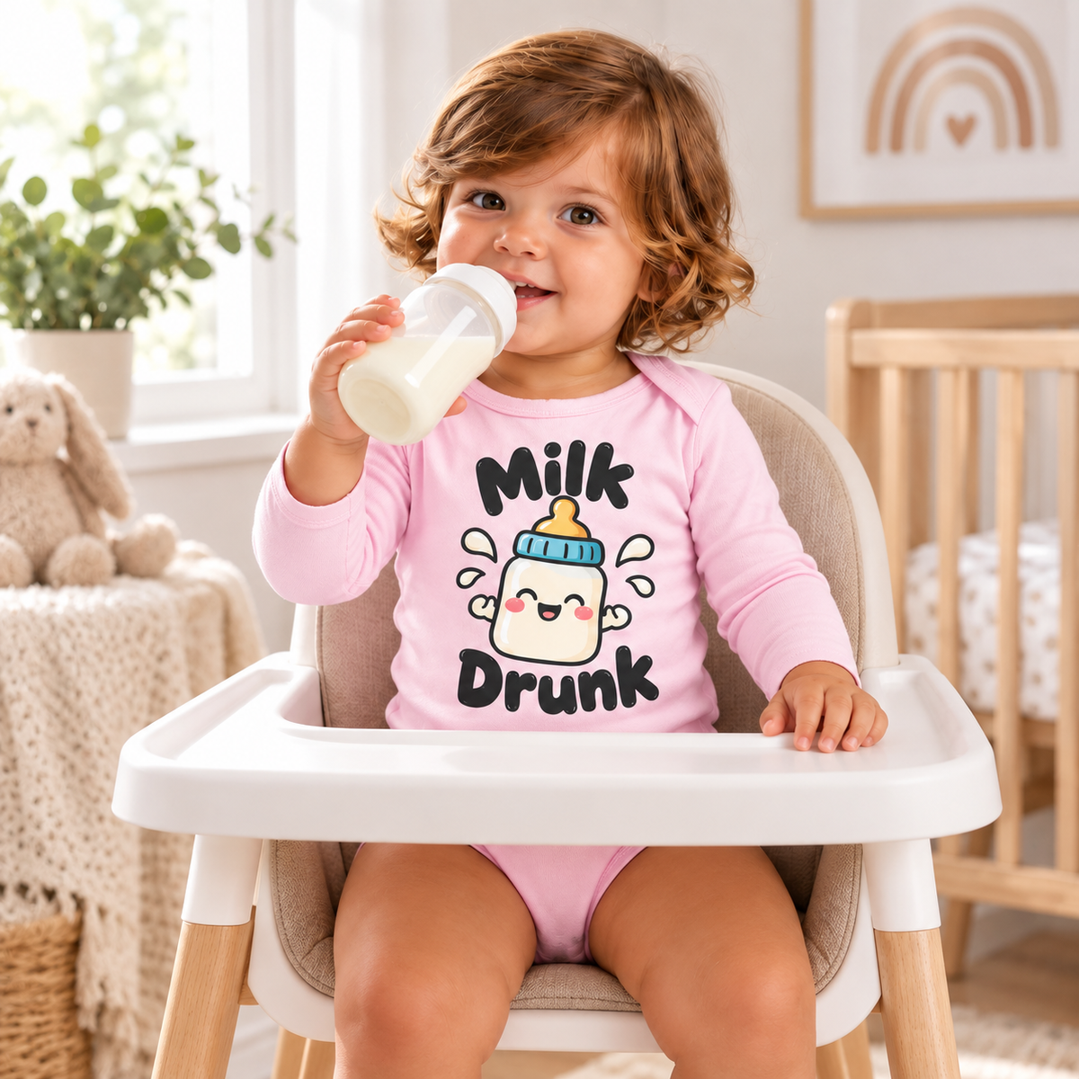 Body sau tricou personalizat pentru bebeluși Milk Drunk – imagine ambient