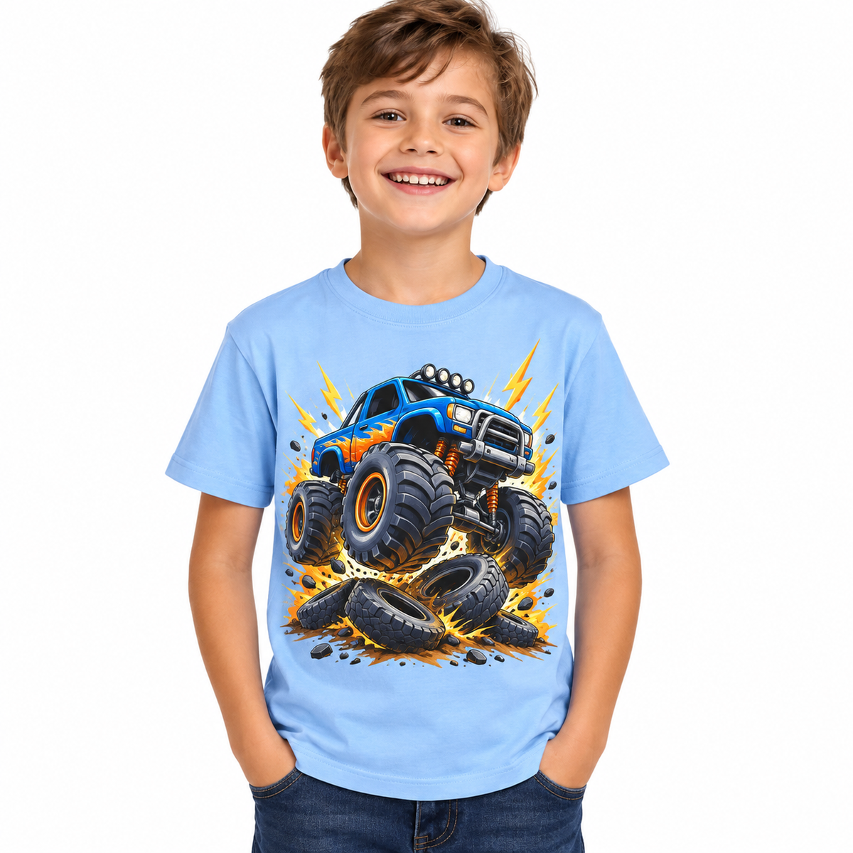 Tricou bleu pentru băieți cu Monster Truck – imagine 1