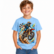 Tricou bleu pentru băieți cu motocicletă motocross – imagine 1