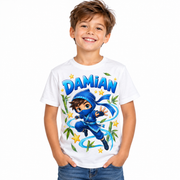 Tricou alb pentru băieți cu ninja și numele Damian – imagine 1