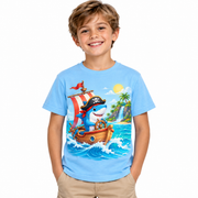 Tricou bleu pentru băieți cu rechin pirat – imagine 1