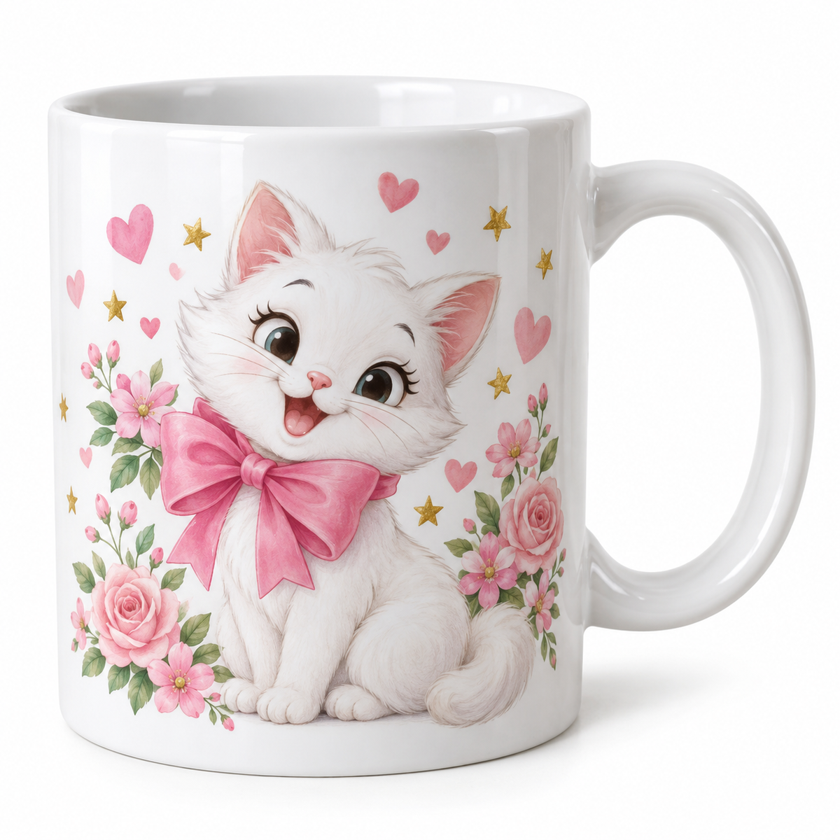Cană personalizată pentru copii – Pisicuța cu Fundă Roz – imagine 3