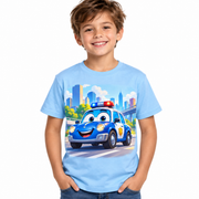 Tricou bleu pentru băieți cu mașină de poliție – imagine 1