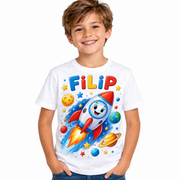 Tricou alb pentru băieți cu rachetă și numele Filip – imagine 1