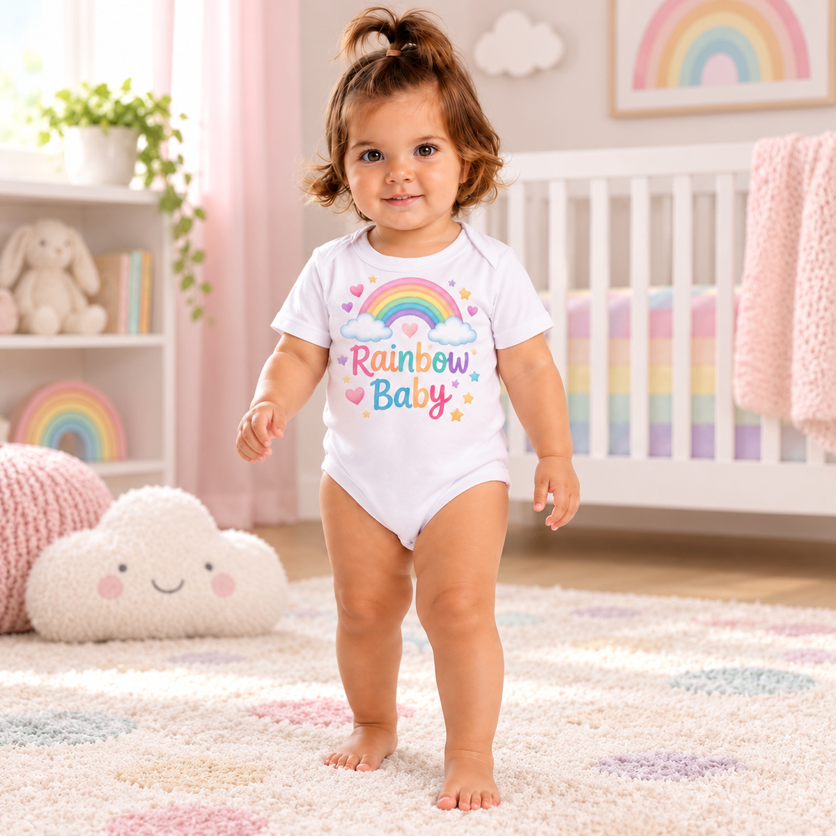 Body sau tricou personalizat pentru bebeluși Rainbow Baby – imagine ambient