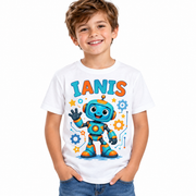 Tricou alb pentru băieți cu robot și numele Ianis – imagine 1