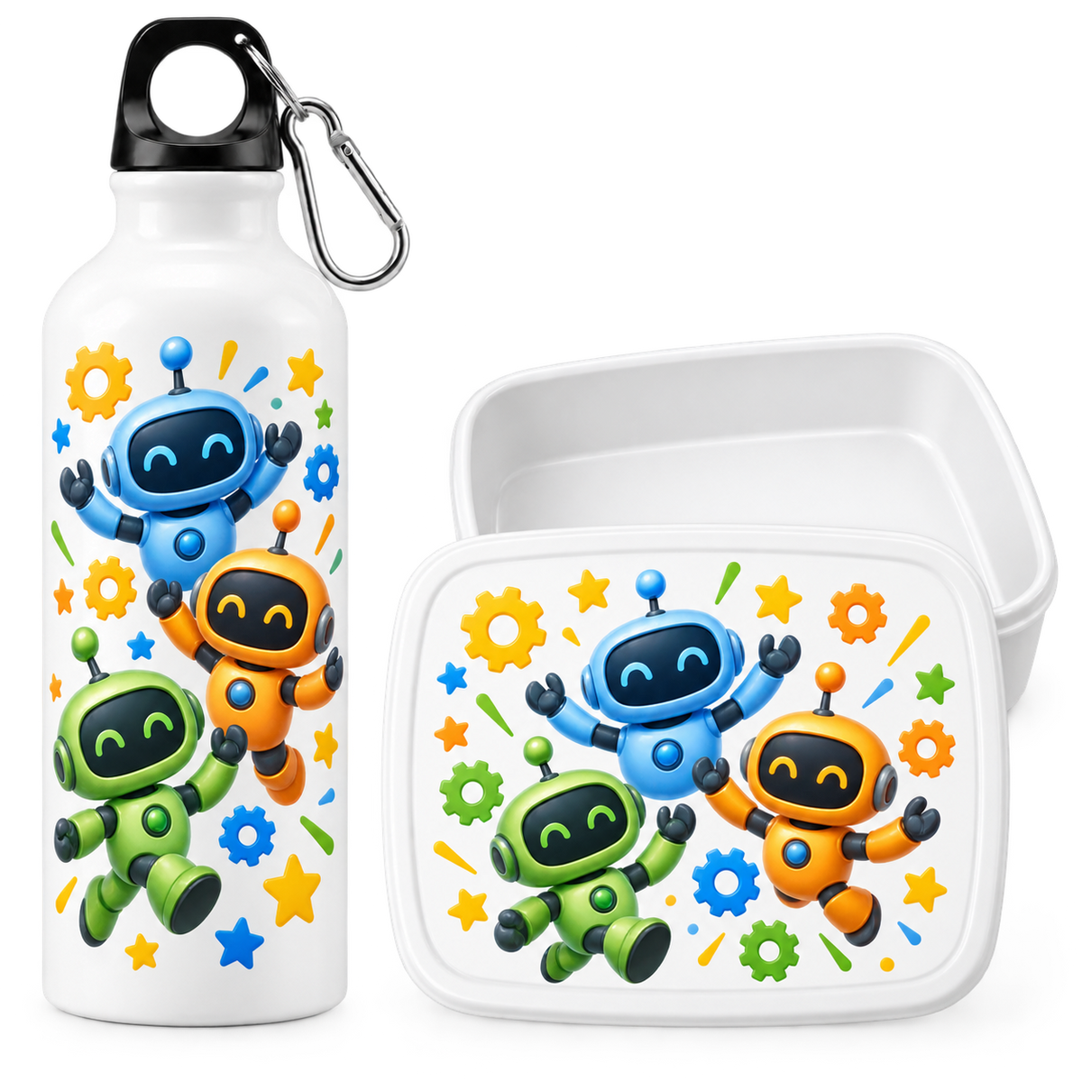 Set pentru gustare – Cutie sandwich + Sticluță de apă, Roboții Veseli – imagine 3
