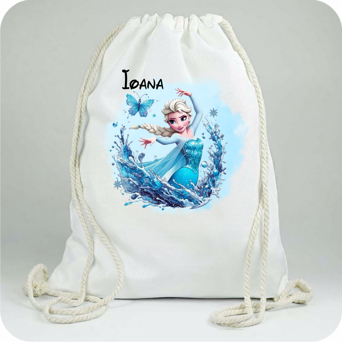 Saculet personalizat cu nume şi personaj Frozen –pentru grădiniță, școală sau aniversare