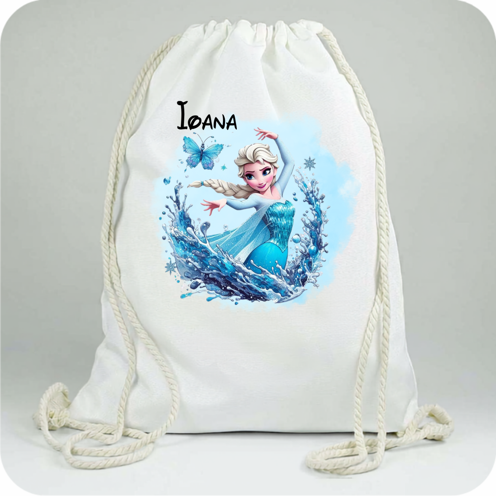 Saculet personalizat cu nume şi personaj Frozen –pentru grădiniță, școală sau aniversare