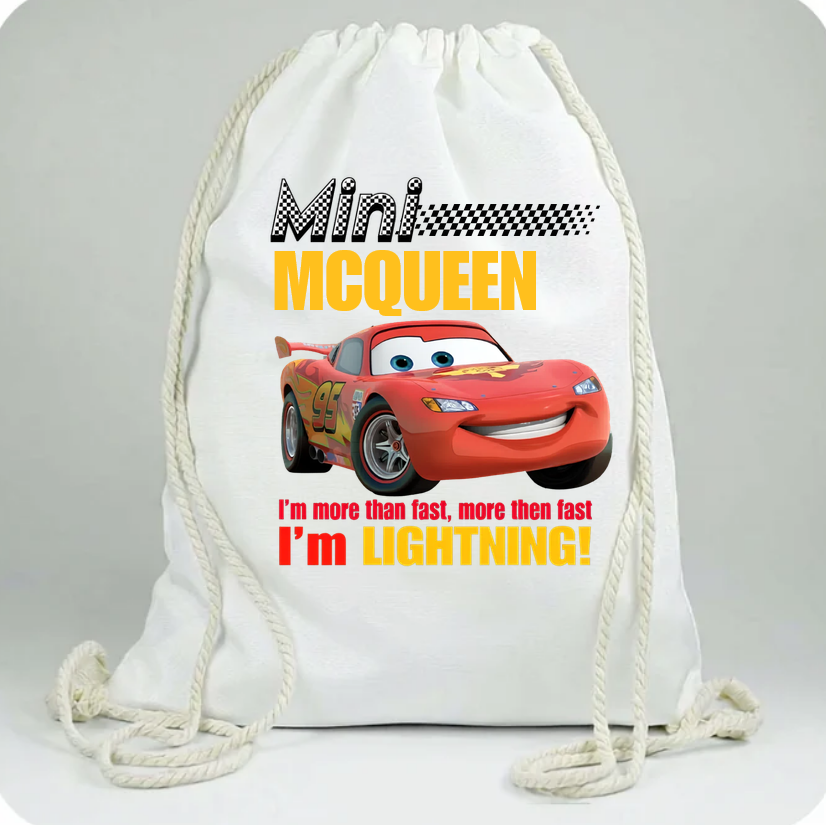 Saculet personalizat cu nume şi personaj McQueen–pentru grădiniță, școală sau aniversare