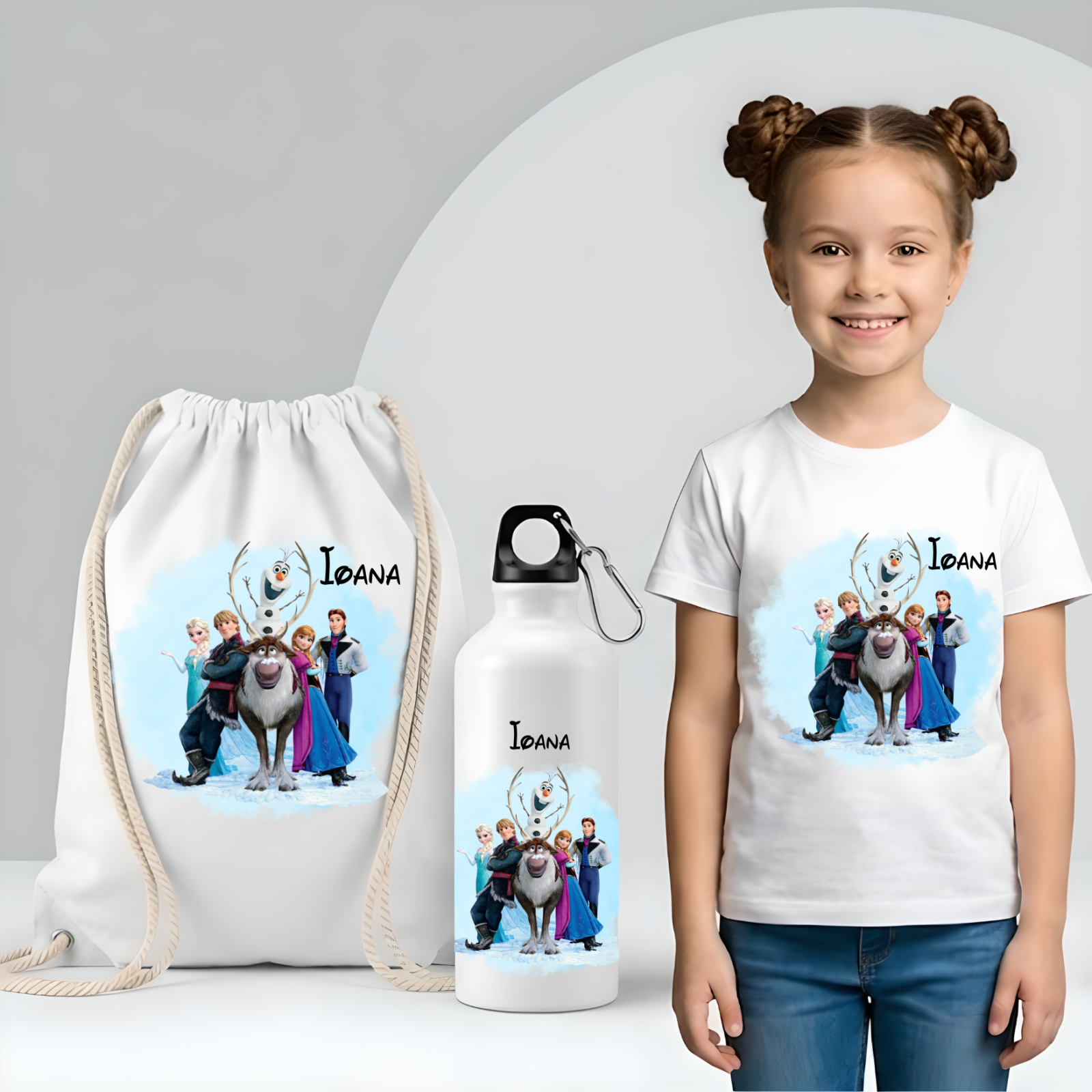 Saculet personalizat cu nume şi personaj Frozen –pentru grădiniță, școală sau aniversare