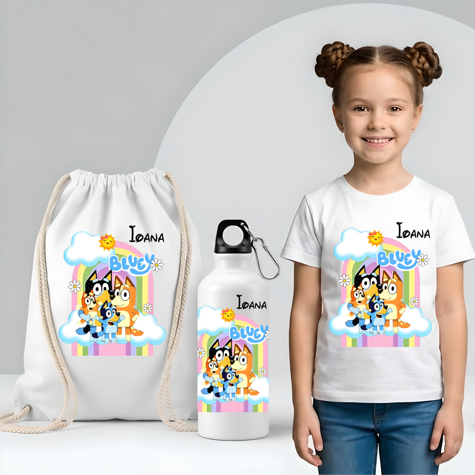 Saculet personalizat cu nume şi personaj Bluey–pentru grădiniță, școală sau aniversare
