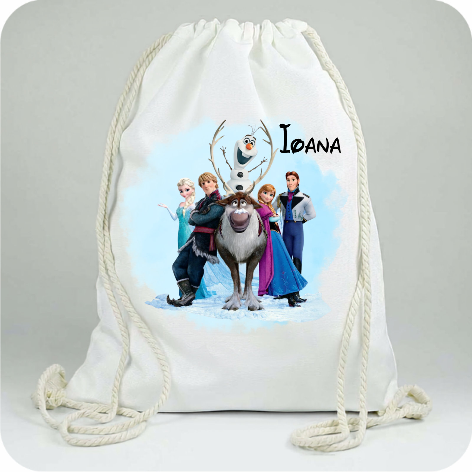 Saculet personalizat cu nume şi personaj Frozen –pentru grădiniță, școală sau aniversare