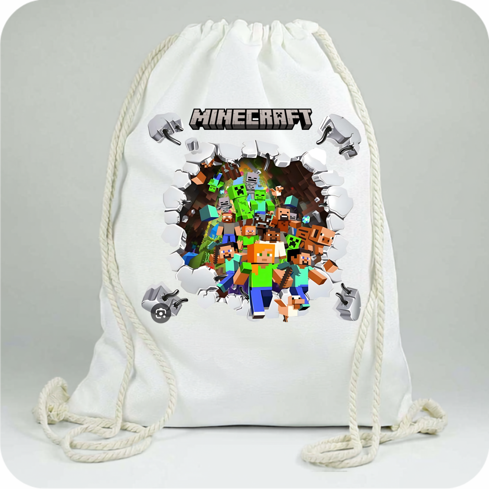 Saculet personalizat cu nume şi personaj Minecraft pentru grădiniță sau școală