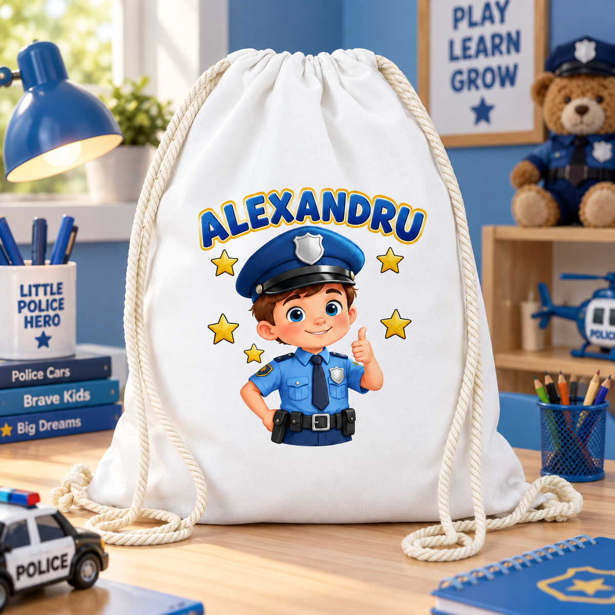 Saculet personalizat politist alexandru - imagine ambient